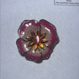 Elegant Estate Pink and Gold Floral Brooch with Amber and Pink Moonstone stones